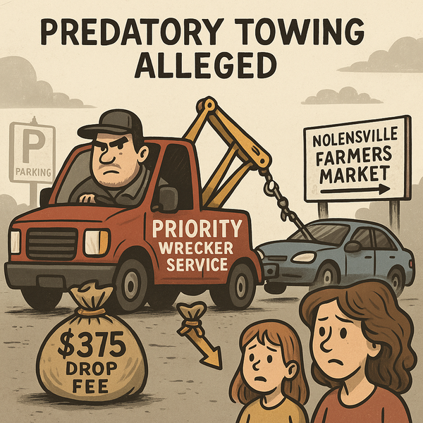 Predatory Towing at Nolensville Farmers Market Sparks Outrage, Legal Scrutiny, and Silence from Columbia Mayor Chaz Molder
