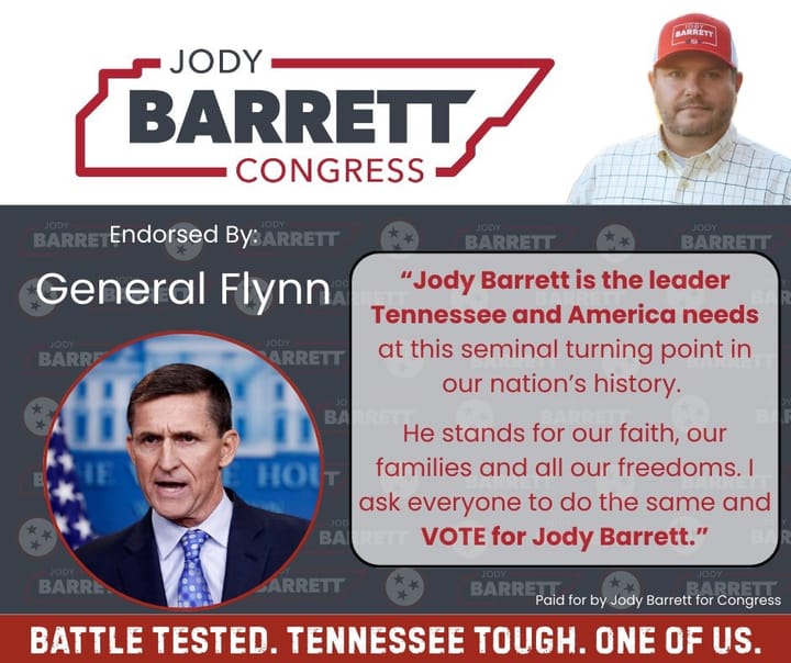 GENERAL MIKE FLYNN ENDORSES JODY BARRETT FOR CONGRESS!